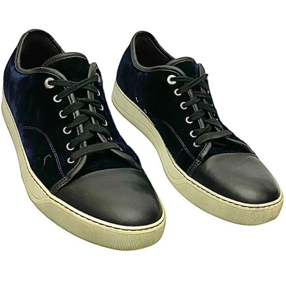 LANVIN Velvet Low Top Cap Toe Sneakers Men Size 11 Medium Navy Blue Pre-Owned - Picture 11 of 13